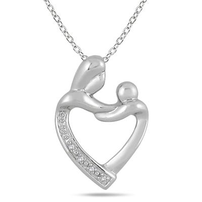 Mother and Baby Diamond Pendant in .925 Sterling Silver 