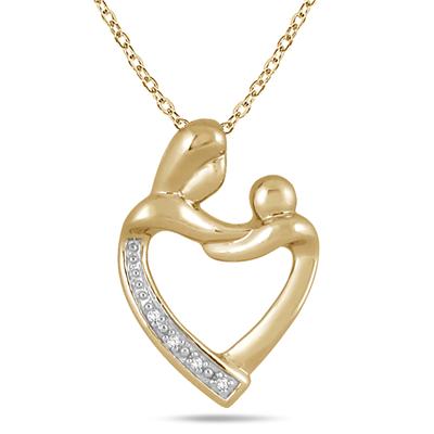 Mother and Baby Diamond Pendant in Gold Plated .925 Sterling Silver 