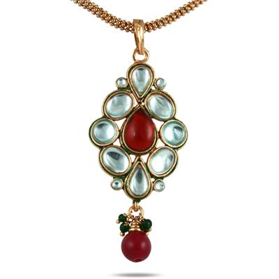 Multicolor Crystal and Bead Drop Pendant in Brass 