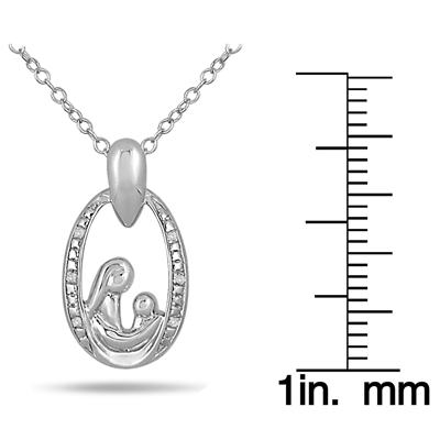 Mother and Baby Diamond Pendant in .925 Sterling Silver 