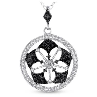Black and White Diamond Pendant in .925 Sterling Silver