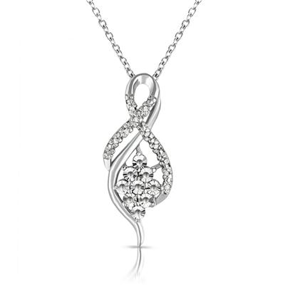 Diamond Flower Cluster Twist Pendant in .925 Sterling Silver