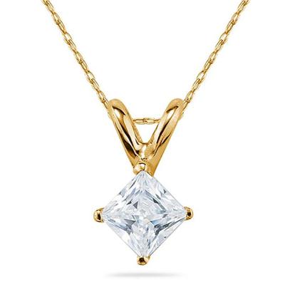 3/4 Carat Princess Diamond Solitaire Pendant in 14K Yellow Gold