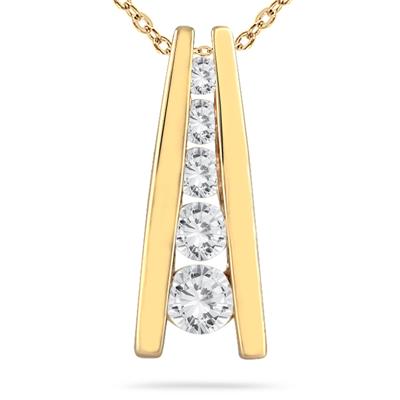 Five Stone Diamond Journey Pendant In 14kt Yellow Gold 