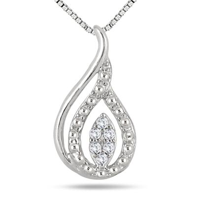 Diamond Tear Drop Pendant in .925 Sterling Silver