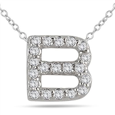 1/6 Carat TW B Initial Diamond Pendant in 10K White Gold