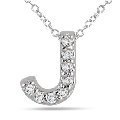 J Initial Diamond Pendant in 10K White Gold