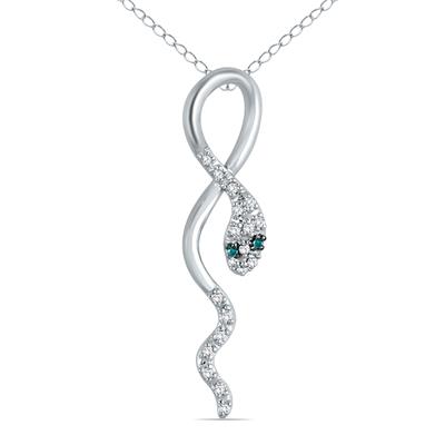 1/10 Carat TW Blue and White Diamond Snake Pendant in 10K White Gold