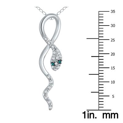 1/10 Carat TW Blue and White Diamond Snake Pendant in 10K White Gold