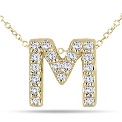 1/6 Carat TW M Initial Diamond Pendant in 10K Yellow Gold