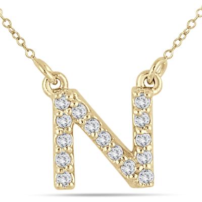1/10 Carat TW N Initial Diamond Pendant in 10K Yellow Gold