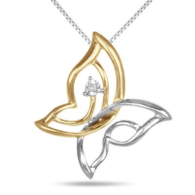 Two Toned Diamond Butterfly Pendant in .925 Sterlign Silver