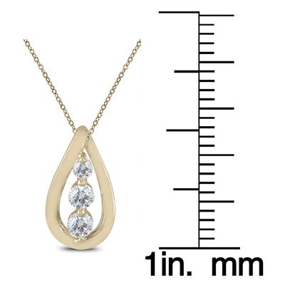 1/4 Carat TW Diamond Three Stone Pendant in 10K Yellow Gold 