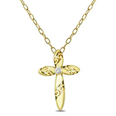 Engraved Diamond Cross Pendant in .925 Sterling Silver