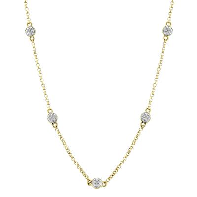 Adjustable Length Diamond Station Chain Necklace in .925 Sterling Silver