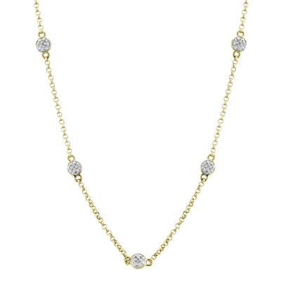 Adjustable Length Diamond Station Chain Necklace in .925 Sterling Silver 