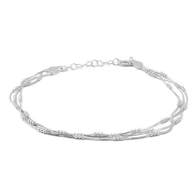 Triple Strand Beaded Anklet in .925 Sterling Silver