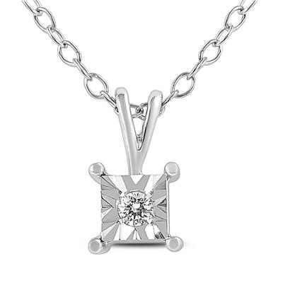 Illusion Set Diamond Solitaire Pendant in .925 Sterling Silver