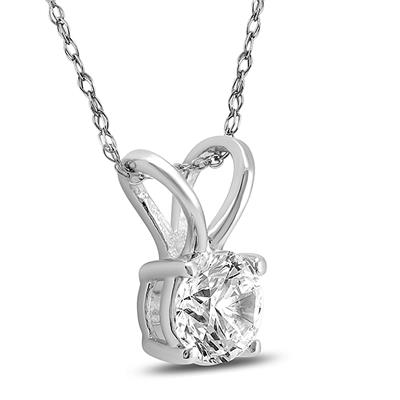 3/8 Carat Round Diamond Solitaire Pendants In 14K White Gold