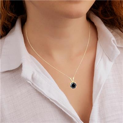 2 Carat Round Black Diamond Solitaire Pendant in 14K Yellow Gold