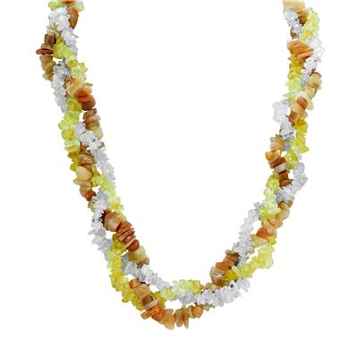 150 Carat TW Citrine Blue Topaz and Moonstone Gemstone Triple Strand Necklace