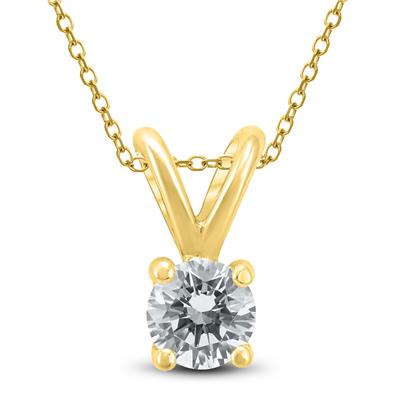 1/4 Carat (J-K Color, VS1-VS2 Clarity) AGS Certified Round Diamond Solitaire Pendant in 14K Yellow Gold