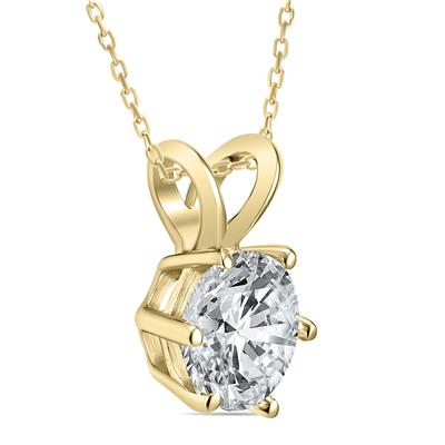 AGS Certified 1 Carat 6 Prong Diamond Solitaire Pendant in 14K Yellow Gold