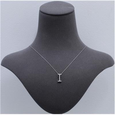 1/10 Carat TW I Initial Diamond Pendant Necklace in 10K White Gold with Adjustable Chain