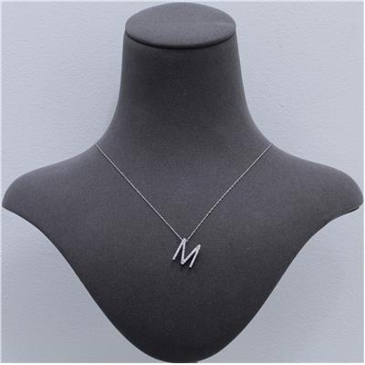 1/5 Carat TW M Initial Diamond Pendant Necklace in 10K White Gold with Adjustable Chain