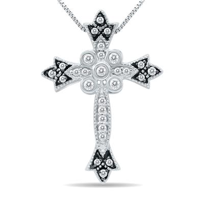 1/4 Carat TW Diamond Cross Pendant with Black Rhodium in .925 Sterling Silver