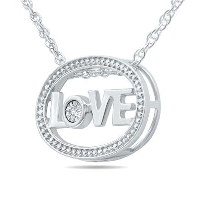 Diamond Oval LOVE Pendant in .925 Sterling Silver