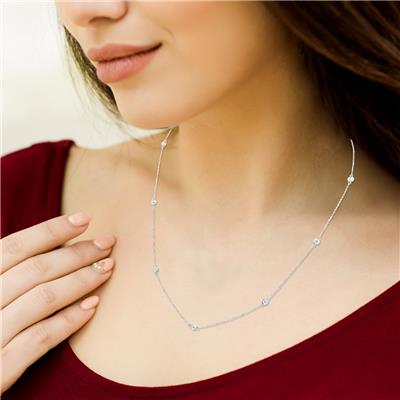 1 1/2 Carat TW Bezel Set Diamond Station Necklace in 14K White Gold