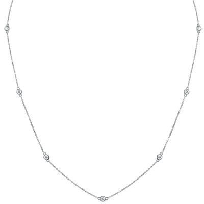1 1/2 Carat TW Bezel Set Diamond Station Necklace in 14K White Gold
