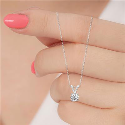 Lab Grown 3/4 Carat Diamond Solitaire Pendant in 14K White Gold