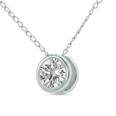 Lab Grown 1/2 Carat Round Solitaire Diamond Bezel Set Pendant in 14K White Gold (F-G Color, VVS1-VVS2 Clarity)