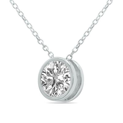 Lab Grown IGI Certified 3/4 Carat Round Solitaire Diamond Bezel Set Pendant in 14K White Gold (F-G Color, I1-I2 Clarity)