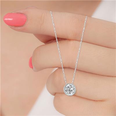 Lab Grown IGI Certified 3/4 Carat Round Solitaire Diamond Bezel Set Pendant in 14K White Gold (F-G Color, I1-I2 Clarity)