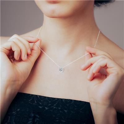 Lab Grown IGI Certified 3/4 Carat Round Solitaire Diamond Bezel Set Pendant in 14K White Gold (F-G Color, I1-I2 Clarity)