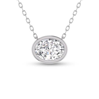 Lab Grown 1/2 Carat Oval Bezel Set Diamond Solitaire Pendant in 14K White Gold