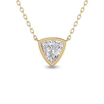 Lab Grown 1/2 Carat Trillion Shaped Bezel Set Diamond Solitaire Pendant in 14K Yellow Gold