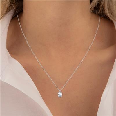 Lab Grown 1/2 Carat Oval Solitaire Diamond Pendant in 14K White Gold