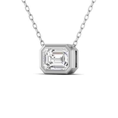 Lab Grown 3/4 Carat Emerald Cut Bezel Set Diamond Solitaire Pendant in 14K White Gold