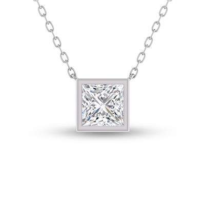 Lab Grown 1/4 Carat Princess Cut Bezel Set Diamond Solitaire Pendant in 14K White Gold