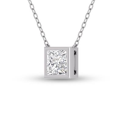 Lab Grown 1/4 Carat Princess Cut Bezel Set Diamond Solitaire Pendant in 14K White Gold