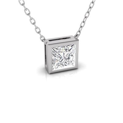 Lab Grown 1/4 Carat Princess Cut Bezel Set Diamond Solitaire Pendant in 14K White Gold