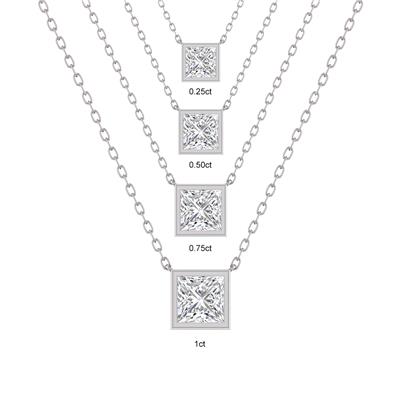 Lab Grown 1/4 Carat Princess Cut Bezel Set Diamond Solitaire Pendant in 14K White Gold