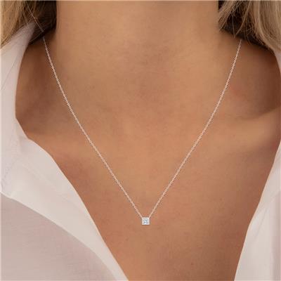 Lab Grown 1/4 Carat Princess Cut Bezel Set Diamond Solitaire Pendant in 14K White Gold