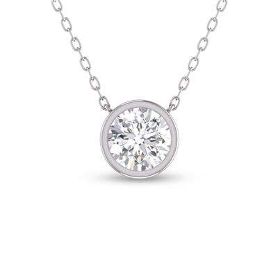 Lab Grown 1 Carat Round Bezel Set Diamond Solitaire Pendant in 14K White Gold