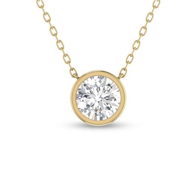 Lab Grown 1 Carat Round Bezel Set Diamond Solitaire Pendant in 14K Yellow Gold