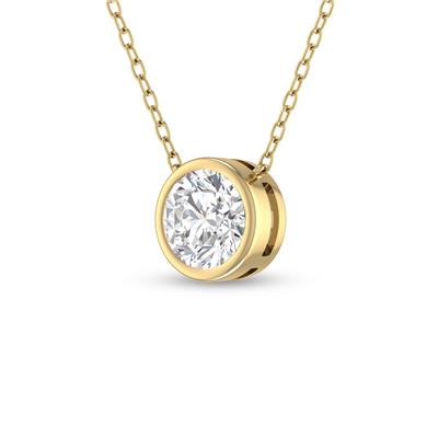 Lab Grown 1 Carat Round Bezel Set Diamond Solitaire Pendant in 14K Yellow Gold